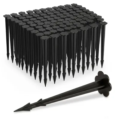 Image de Piquets en plastique Relaxdays, 11 cm, lot de 100 ancrages de sol, pour fixer la toile de jardin, longueur : 11,5 cm chacun, noir