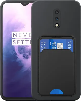 Zdjęcie produktu dla Etui na telefon OnePlus 7 z uchwytem na kartę TPU - elastyczne etui na tylną obudowę z silikonu TPU z kieszenią na karty - czarne - Smartphonica