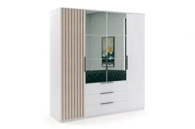 Produktbild von Sorento Kleiderschrank - Weiß, Lamellen Craft Gold - 200 x 61 x 215 cm