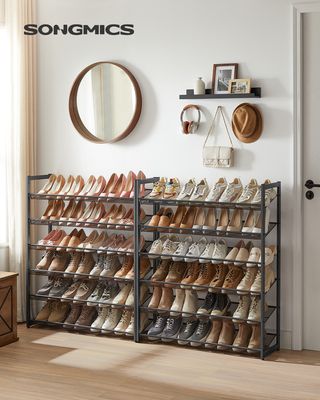SONGMICS Schuhregal mit 12 Ablagen stapelbaren für 48-60 Paar Schuhe schwarz