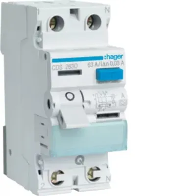 Immagine prodotto di Hager RCD a 2 poli 63A/30mA, 6kA, QC CDS263D (CDS263D)