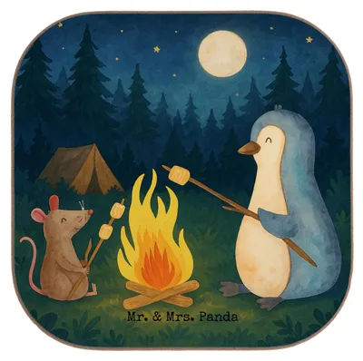 Produktbild von Mr. & Mrs. Panda Tischuntersetzer Pinguin Lagerfeuer Design - Weiß - Geschenk, Grillen, Maus, gläseruntersetzer, Marshmallows, Untersetzer Glas, Holzuntersetzer, Coaster