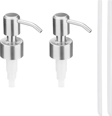 Produktbild von Navaris Seifenpumpe Dosierpumpe Pumpe aus Edelstahl - 2x Pumpkopf Aufsatz Pumpspender für Flaschen Glas - Seifenspenderaufsatz Set für Spender