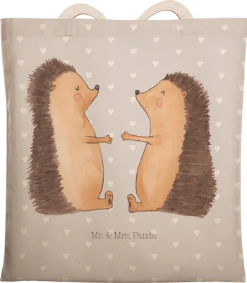 Produktbild von Mr. & Mrs. Panda Tote Bag Igel Liebe - Grau Pastell - Geschenk, Freundin, Einkaufstasche, Beutel, shopping, Stofftragetasche, Verliebt, Tasche, Hochzeit
