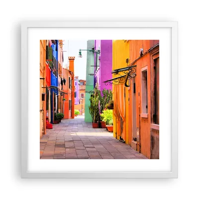 Produktbild von Gerahmtes Poster - Weißer Rahmen - Sommer Straße Haus - 40x40 cm - Wand Bild - Wanddeko - Wandbilder - Kunstposter - Wandposter - Bilderrahmen - Bilder - Kunstdruck - Wandbild - P2WAC40x40-3583