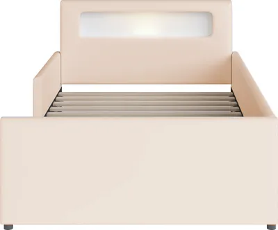 Produktbild von Flieks Polsterbett 90x200cm mit USB und LED, Kinderbett Einzelbett mit Rausfallschutz, Stauraumbett Holzbett mit Schublade, Klassisches Bett PU, Beige