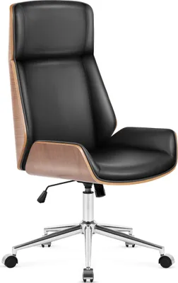 Produktbild von MARK ADLER Boss 8.0 | Ergonomischer Bürostuhl Chefsessel | Höhenverstellbar Wippfunktion | 150 kg belastbar | Retro Design | Holz Kunstleder | Schwarz
