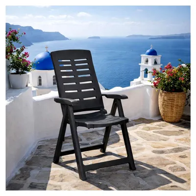 Produktbild von Klappstuhl für Terrasse, Garten, Balkon und Camping - 5-fach verstellbarer Gartenstuhl - witterungsbeständiger Positionssessel - Anthrazit
