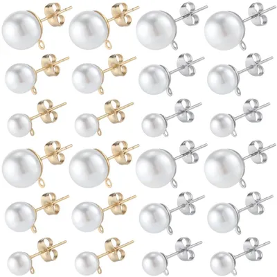 Image de Lot de boucles d'oreilles avec boucle - 30 paires de boucles d'oreilles en perles de verre, dorées et argentées - Pour la création de bijoux et les travaux manuels - 19/21/23 mm