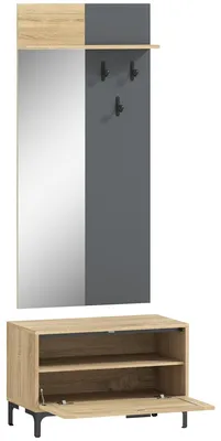 Productafbeelding van Kledingkastset met schoenenkast en spiegel | Kleur: Bruin + Grijs | Afmetingen: 68x35x43 cm