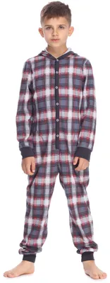 Image de Pyjama-combinaison pour enfant Timone TI122 (rouge foncé/à carreaux, 110-116)