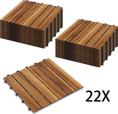Zdjęcie produktu dla karpal zestaw drewnianych płytek 22 płytki, 2m², odpowiednie jako płytki tarasowe i balkonowe, wykonane z drewna akacjowego, 30x30 cm, do ogrodu, tarasu, balkonu