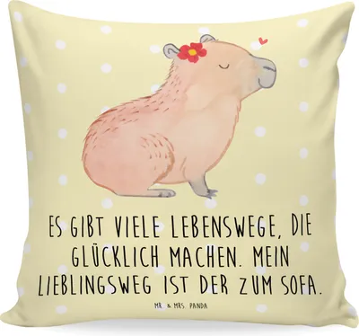 Produktbild von Mr. & Mrs. Panda Zierkissen Capybara Blume - Gelb Pastell - Geschenk, Sofakissen, kissen für sofa, kuschelkissen 40x40, bedruckt, Dekokissen, Tiermotive