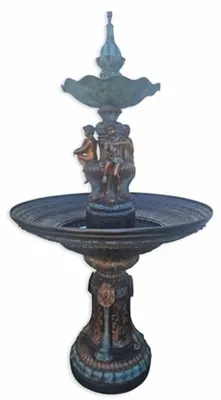 Produktbild von Casa Padrino Jugendstil Bronze Springbrunnen 3 Kinder Ø 130 x H. 240 cm - Runder Gartenbrunnen - Garten Deko Accessoires