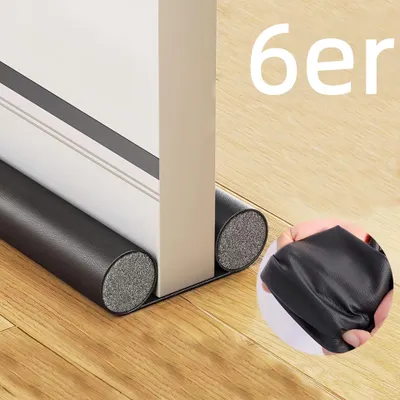Produktbild von 6er-Set Türdichtungsband mit Leder-Optik | Starker Zugluftstopper mit Schallschutz für Innentüren | Selbstklebend, Schwarz