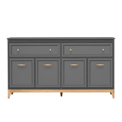Produktbild von AX LIVING Kommode Nymphen Dunkelgrau 2 Schubladen 4 Türen MDF Eiche Beine 179 cm