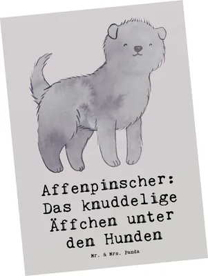 Produktbild von Mr. & Mrs. Panda Postkarte Affenpinscher Äffchen - Grau Pastell - Geschenk, Hunderassen Charakter, Haushund, Ansichtskarten, Sozialisierung, bildkarte, Hunderasse