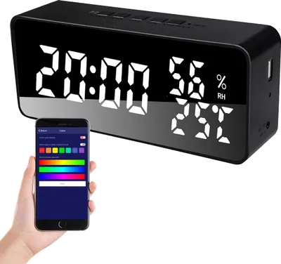 Produktbild von Wecker fuer Schlafzimmer, 5 Alarme, LED-Anzeige, Spiegel, Schreibtischuhr mit Schlummerfunktion, 12/24-Stunden-Modus, elektronisches Datum, Temperatur, Luftfeuchtigkeitsanzeige, automatischer Helligkeitsdimmer, einstellbare Lautstaerke, Digitaluhr fuer Kinder, aeltere Menschen, Zuhause, Wohnzimmer, Buero