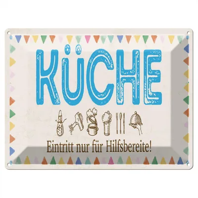 Produktbild von Blechschild Wandbild in : Brillante Farben, Größe 30 x 40 cm Motiv Blechschild Hinweis 30x40 cm Küche Eintritt nur für Hilfsbereite Deko Schild