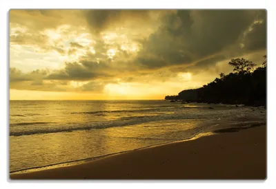 Produktbild von Wallario Frühstücksbrettchen aus Glas 20 x 30 cm mit rutschfesten Füßen, Motiv Badestrand auf den Malediven - Stille am Abend