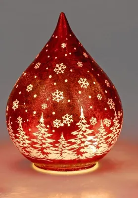 Produktbild von LED Deko Tropfen Rot 15 cm Glasleuchte + Timer (6h an / 18h aus) Farbglas Batteriebetrieben