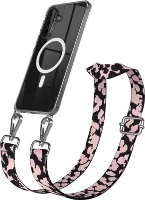 Produktbild von EAZY CASE - Handykette mit MagSafe Hülle für Samsung Galaxy A36, Handyband Camouflage Style, Karabiner Silber, Umhängeband in Rosa
