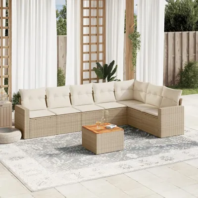 Produktbild von CLORIS 8-tlg. Garten-Sofagarnitur - mit Kissen - Beige Poly Rattan - Gartenmöbelgarnituren LL0000255779