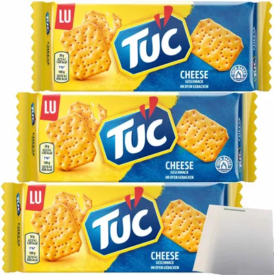 Produktbild von TUC Cracker Cheese Salzgebäck mit leckerem Käse-Geschmack 3er Pack (3x100g Packung) + usy Block