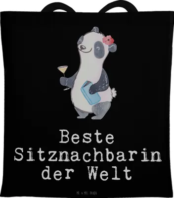 Produktbild von Mr. & Mrs. Panda Shopping Tasche Panda Beste Sitznachbarin der Welt - Schwarz - Geschenk, Jutetasche, Schultasche, Nachbarin, Seminar, Geschenkidee, Universität, Tote Bag