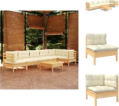 Produktbild von vidaXL 7-tlg. Garten-Lounge-Set mit Creme Kissen Kiefernholz -  Gartenmöbel-Sets