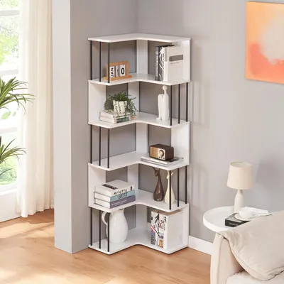 Produktbild von Eckregal 'Afrel' 160 x 54 x 54 cm Standregal mit 5 Ebenen Weiß