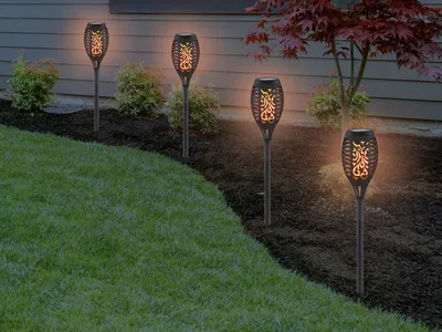 Produktbild von Outdoor Solarfackeln Wegeleuchten 4er Set für den Garten, Solarleuchten schwarz