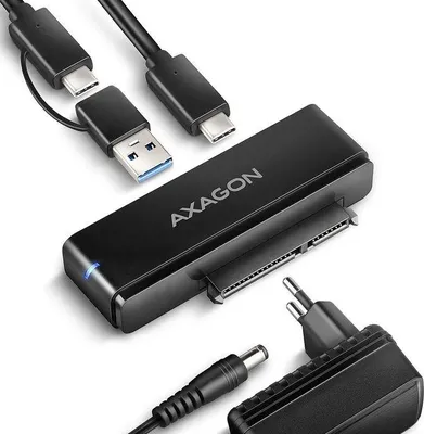Produktbild von Axagon ADSA-FPX USB-C 10Gbps FAST PORT X Adapter für 2.5"/3.5" SSD/HDD, USB Typ-C, SATA, Schwarz, PC / Notebook / Tablet, China, CE, RoHS