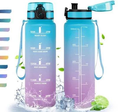 Zdjęcie produktu dla Butelka na wodę 500 ml, motywacyjna butelka sportowa, wolna od BPA, butelka na wodę do sportu, fitness, jogi, szkoły, biura