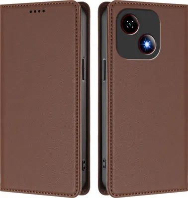 Image de Étui en cuir pour ZTE Blade A35E, étui à rabat magnétique en cuirPolyuréthaneavec support, marron