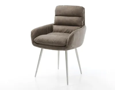 Produktbild von DELIFE Esszimmerstuhl Abelia-Flex mit Armlehnen Mikrofaser Taupe Vintage 4-Fuß konisch Edelstahl
