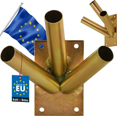 Produktbild von KOTARBAU® Fahnenhalter 3-Fach Verschrauben Fahnenmasthalter Fahne Flagge Flaggenhalter Fahnenstange Halterung Griff Wandbefestigung Feuerverzinkt Gelb
