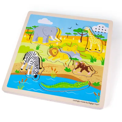 Produktbild von BigJigs Holz Sound Puzzle - Safari Tiere Geräusche Spielzeug