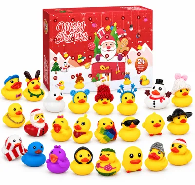 Produktbild von 24er Squishy Adventskalender mit Weihnachtsenten, verschiedene Quetschfiguren zum Öffnen, Sammeln und Aufstellen im Advent