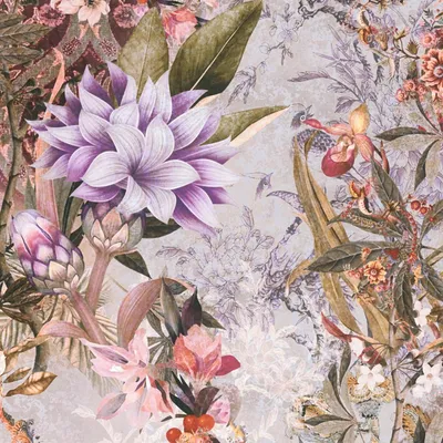 Produktbild von Profhome 381773-GU Blumen Tapete Floral matt lila beige oliv-grün orange 5,33 m2