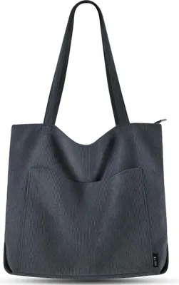 Produktbild von Prite Damen Handtasche Tote Bag Shopper Umhängetasche Cord Beuteltasche Grau