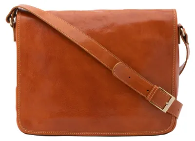 Image de Sac bandoulière pour homme, en cuir de vachette véritable, fermeture magnétique, fabriqué en Italie