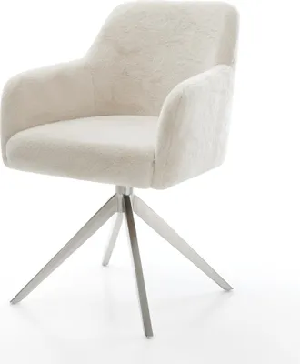 Produktbild von DELIFE Drehstuhl Greg-Flex Plüsch Creme-Weiß Kreuzgestell breit Edelstahl 360° drehbar Wippfunktion Taschenfederkern