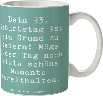 Produktbild von Mr. & Mrs. Panda Tasse Spruch 93. Geburtstag Freude - Meeresbrise - Geschenk, Alter, Geburtstagsgeschenk, Feiern, 93 Jahre, Trinkbecher, Kaffeebecher, Weisheit, Becher