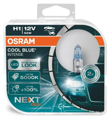 Produktbild von Osram Cool Blue Intense H1, mit 100 Prozent mehr Helligkeit, bis zu 5.000K, Halo