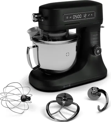 Image de Klarstein Chiara robot de cuisine multifonctions – 1600 W, bol inox 5 L, 12 vitesses, écran tactile LCD, silencieux ≤ 72 dB, accessoires lavables, set pâtisserie, boîtier en aluminium moulé, noir