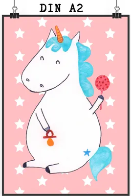 Produktbild von Mr. & Mrs. Panda Bild Einhorn Baby DIN A2 - Rot Pastell - Geschenk, Eltern, Geburtstag, Wandbild, Unicorn, Mutter, Wanddekoration, Party, Kunstdruck, wanddeko, drucke