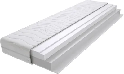 A cross-section view of a mattress, showing its layered construction.