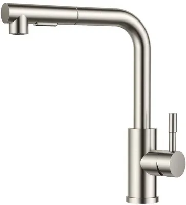 Produktbild von Unyqoos® Edelstahl-Küchenarmatur mit ausziehbarer Brause, 2‑Strahlfunktionen, 360° schwenkbar, Einhebelmischer, einfache Selbstmontage