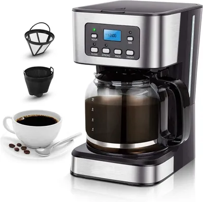 Produktbild von 950W Kaffeemaschine mit Timer, 1,5L Filterkaffeemaschine, 12 Tassen, Abschaltautomatik, Tropfstopp, Mehrwegfilter & Heizplatte, BPA-frei, Schwarz